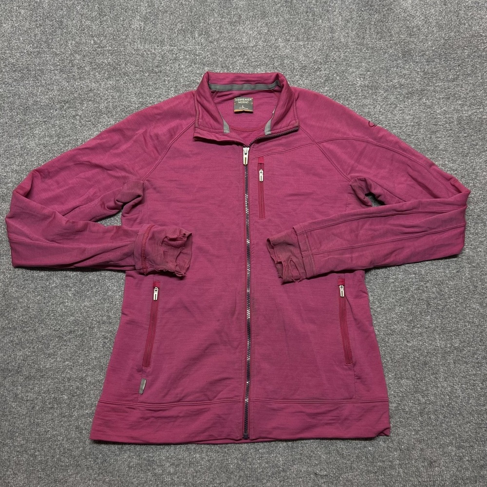 Icebreaker Merino Jacket Womens Large Pink Full Zip Wool Thumbholes Pockets